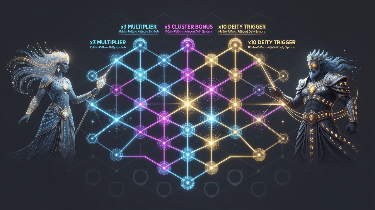 Fishing adventure slot interface displaying cluster wins and accumulated multipliers on reel grid